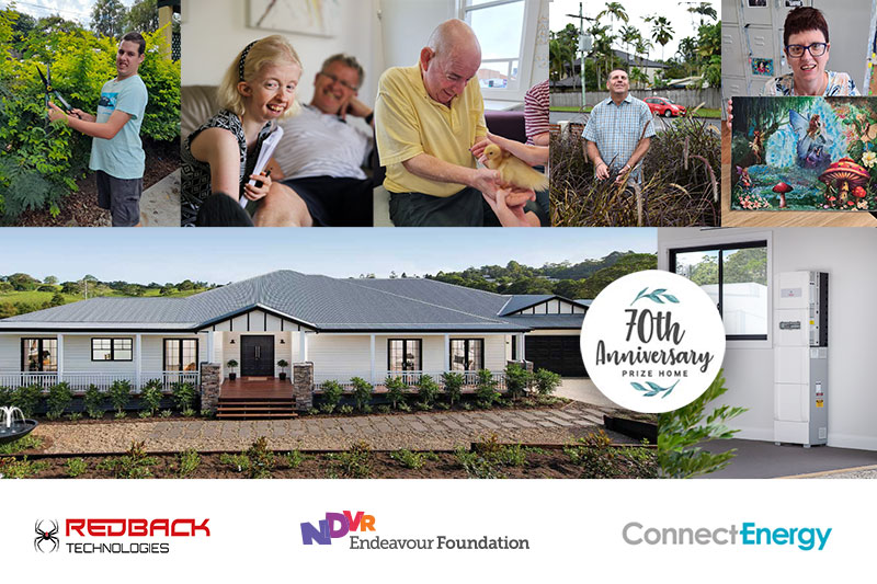 A collage of images showing a home, Redback Technologies Solar System and various Australians with disabilities.
