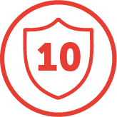 Red Icon Showing 10 Years in a Shield